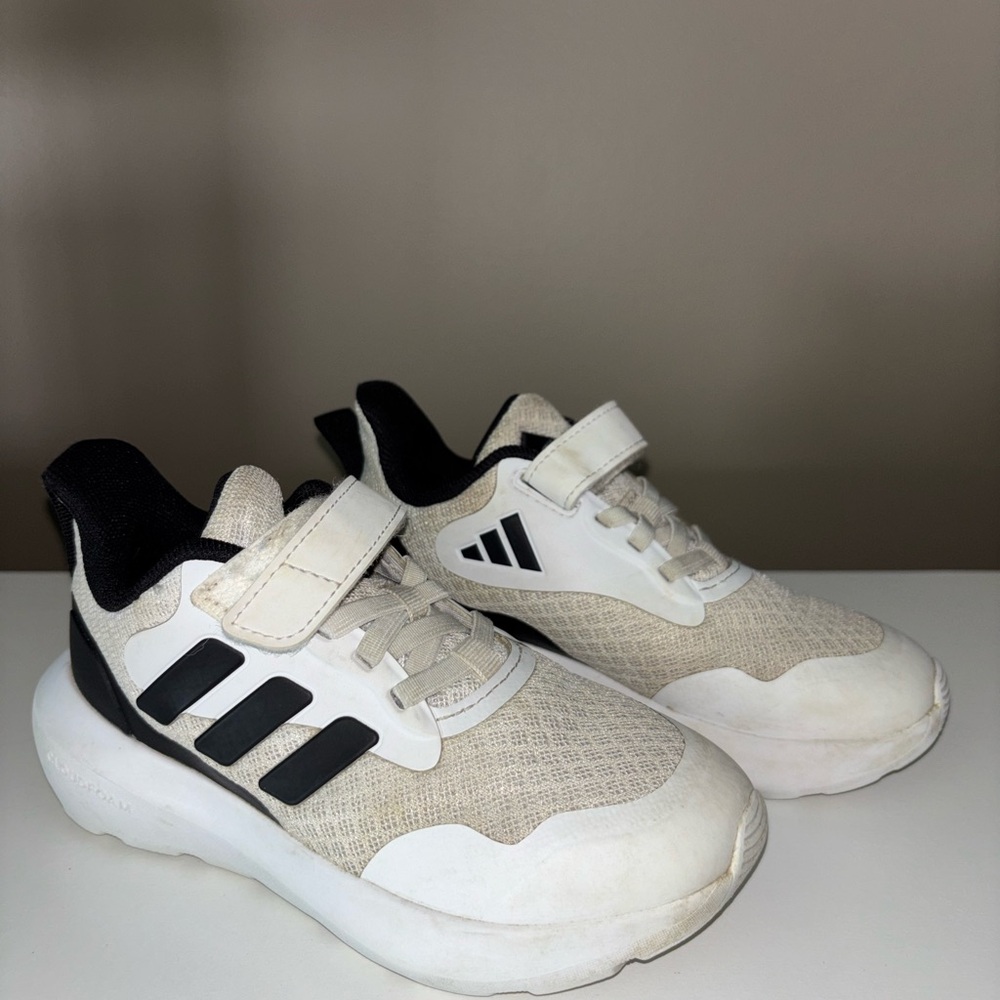adidas Kids White and Black Hook-and-Loop Sneakers